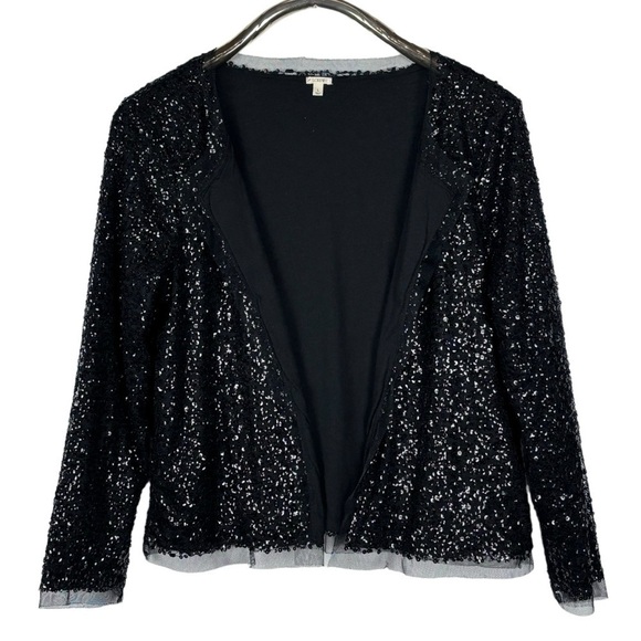 J. CREW 32910 BLACK SEQUIN OPEN FRONT PARTY HOLIDAY DRESS CARDIGAN SWEATER - Picture 3 of 13